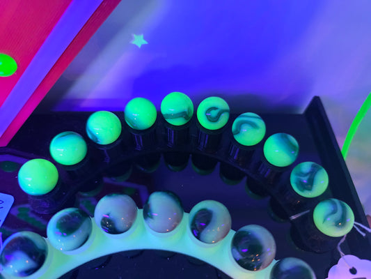 Green 10pc Uranium Marble Set w/ Stand